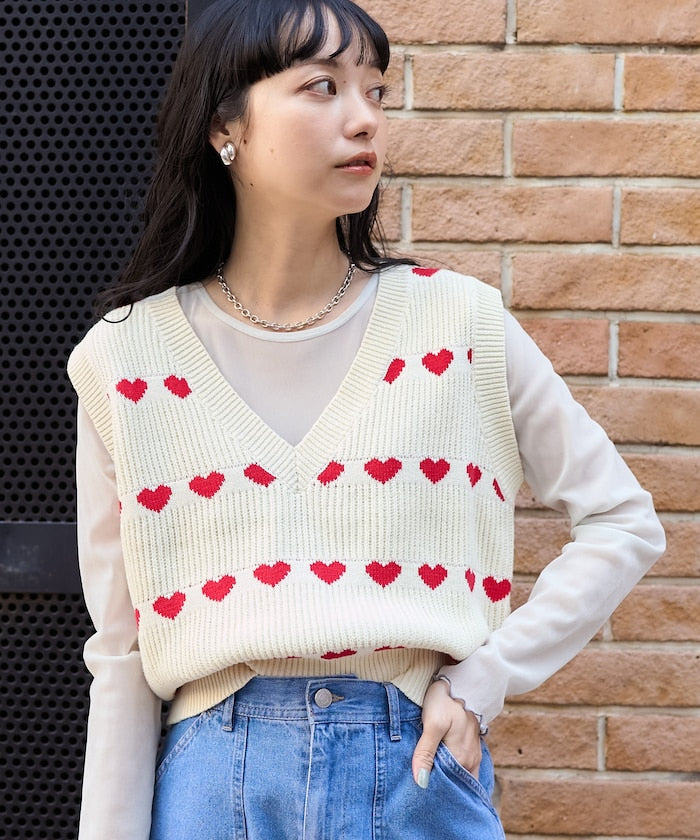 heart sleeveless top (white) *JP