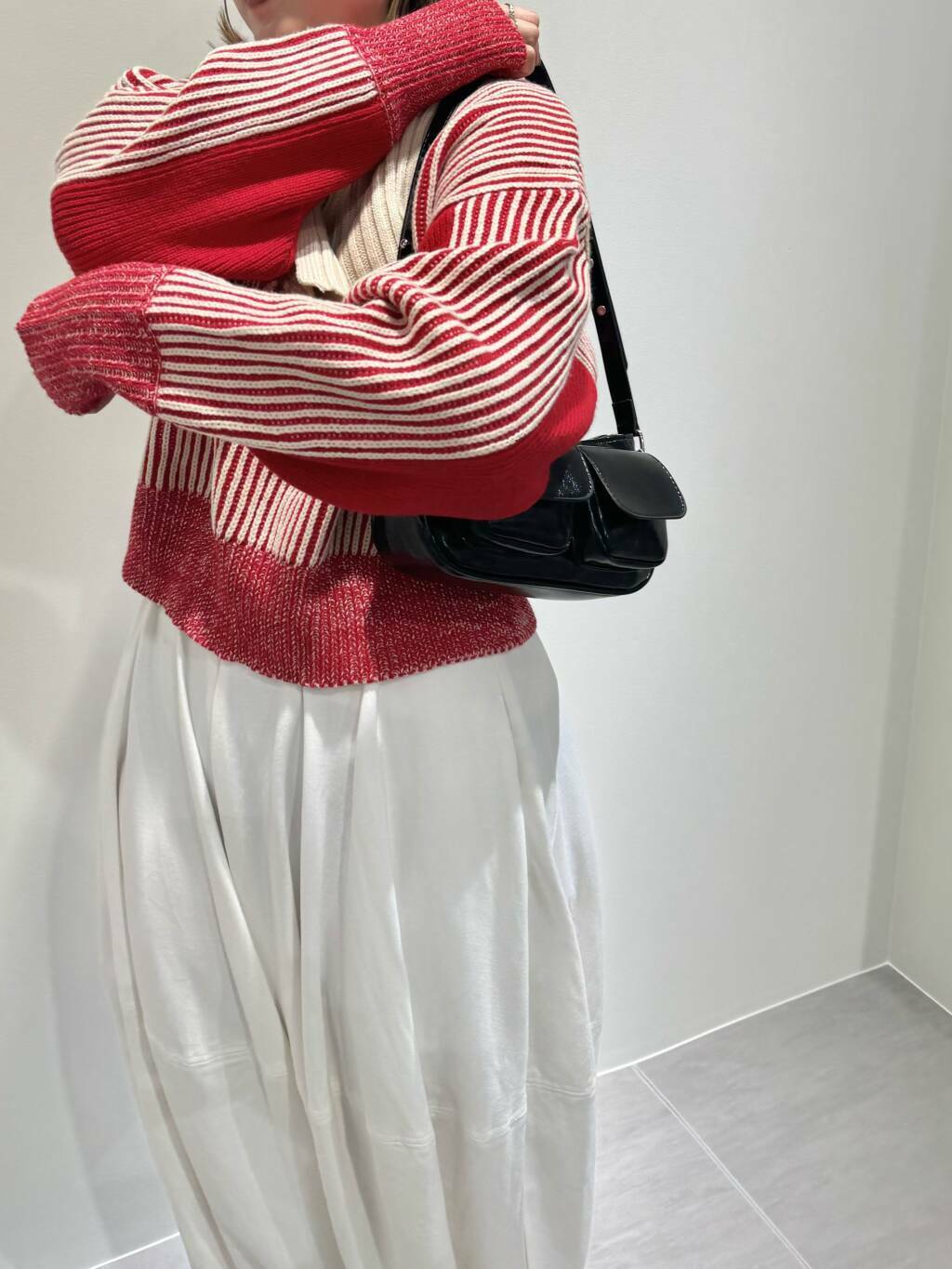 layered half zip knit (ivory x red) *JP