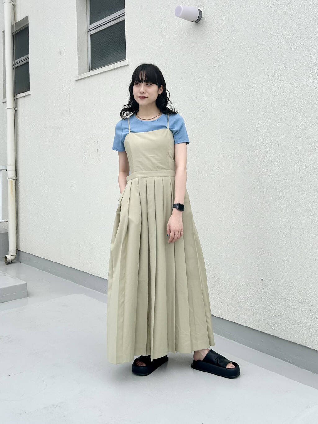 pleated camisole dress (beige) *JP