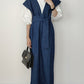 v-neck ribbon one piece (denim) *JP