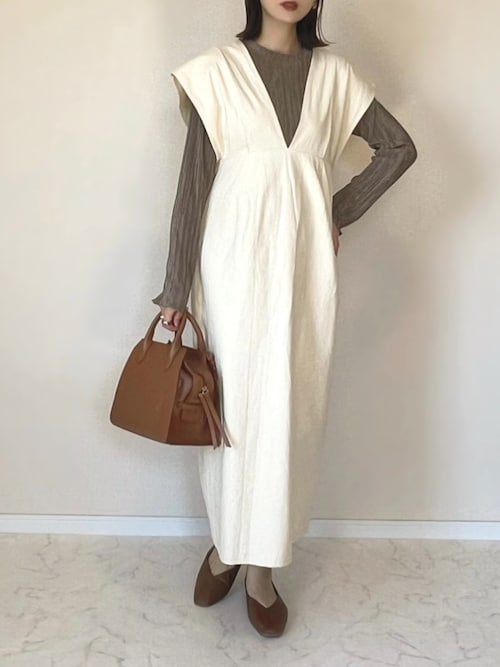 v-neck ribbon one piece (ivory) *JP