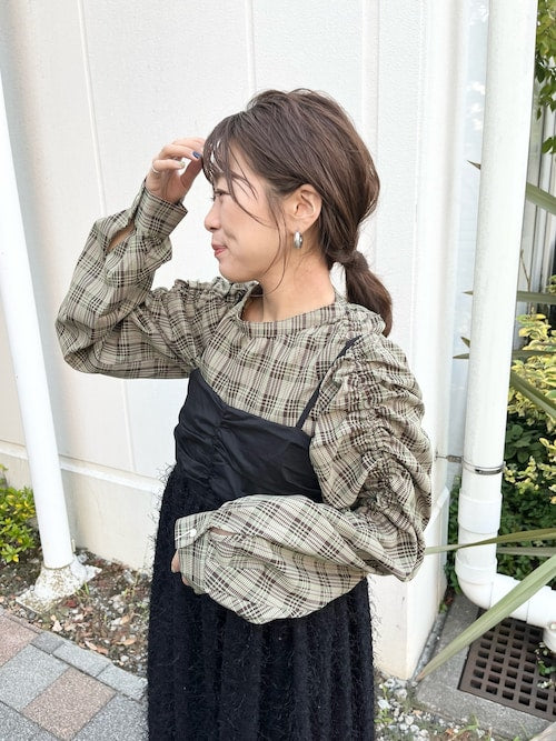 sleeve gathered blouse (check) *JP