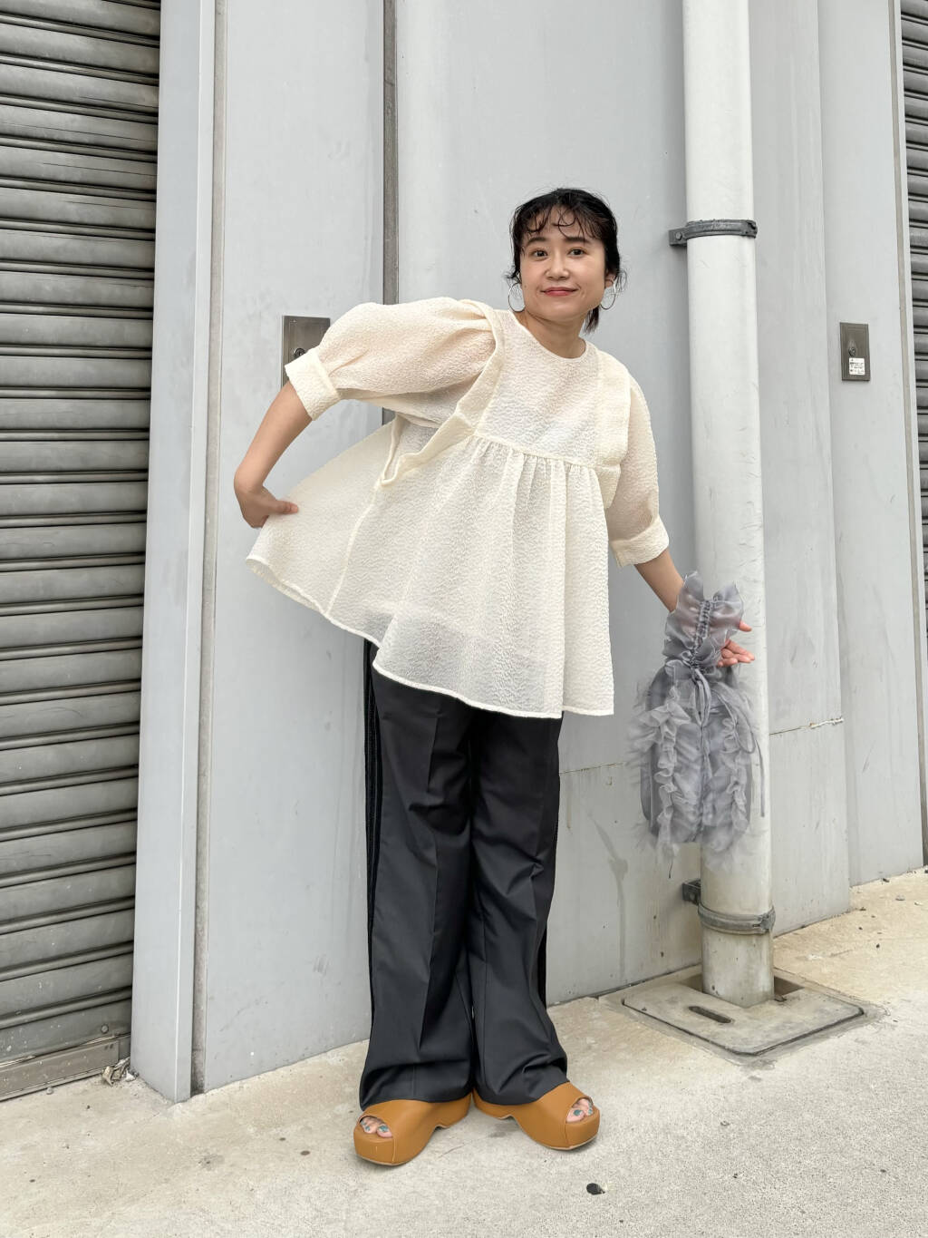 sheer boucle blouse (ivory) *JP