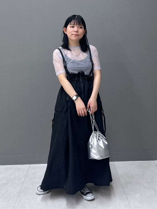 2way nylon gathered skirt (black) *JP