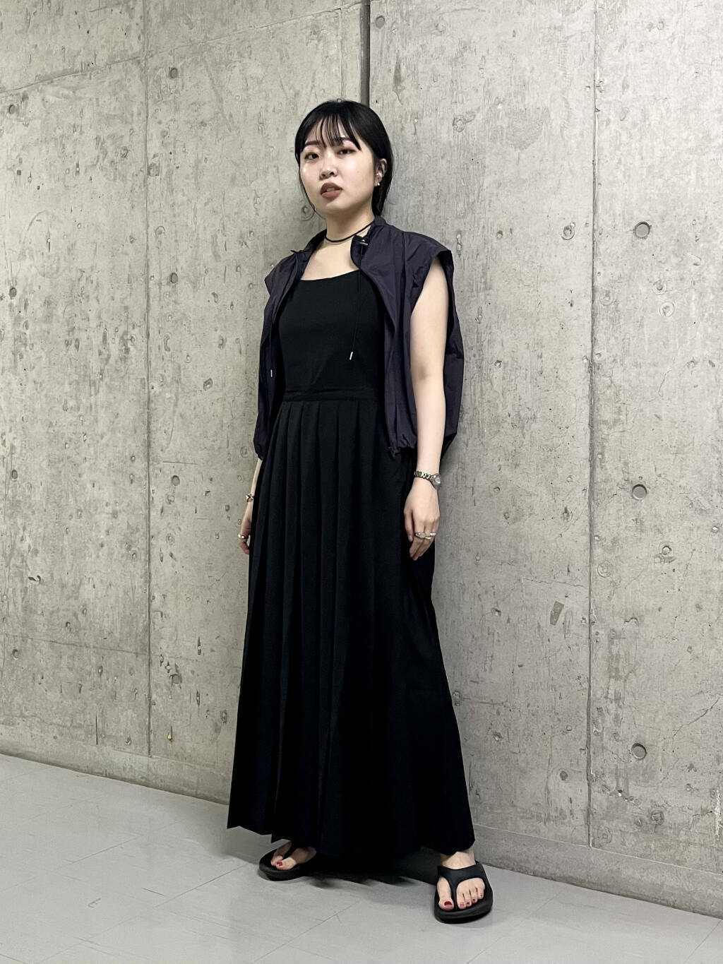 pleated camisole dress (black) *JP