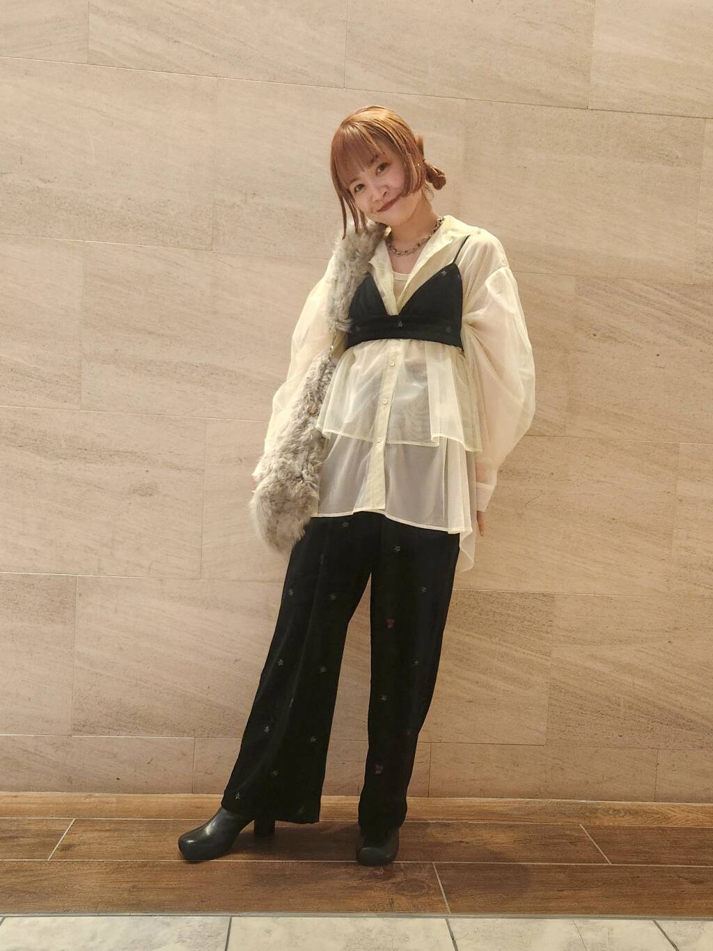 layered sheer shirt (light green x ivory) *JP