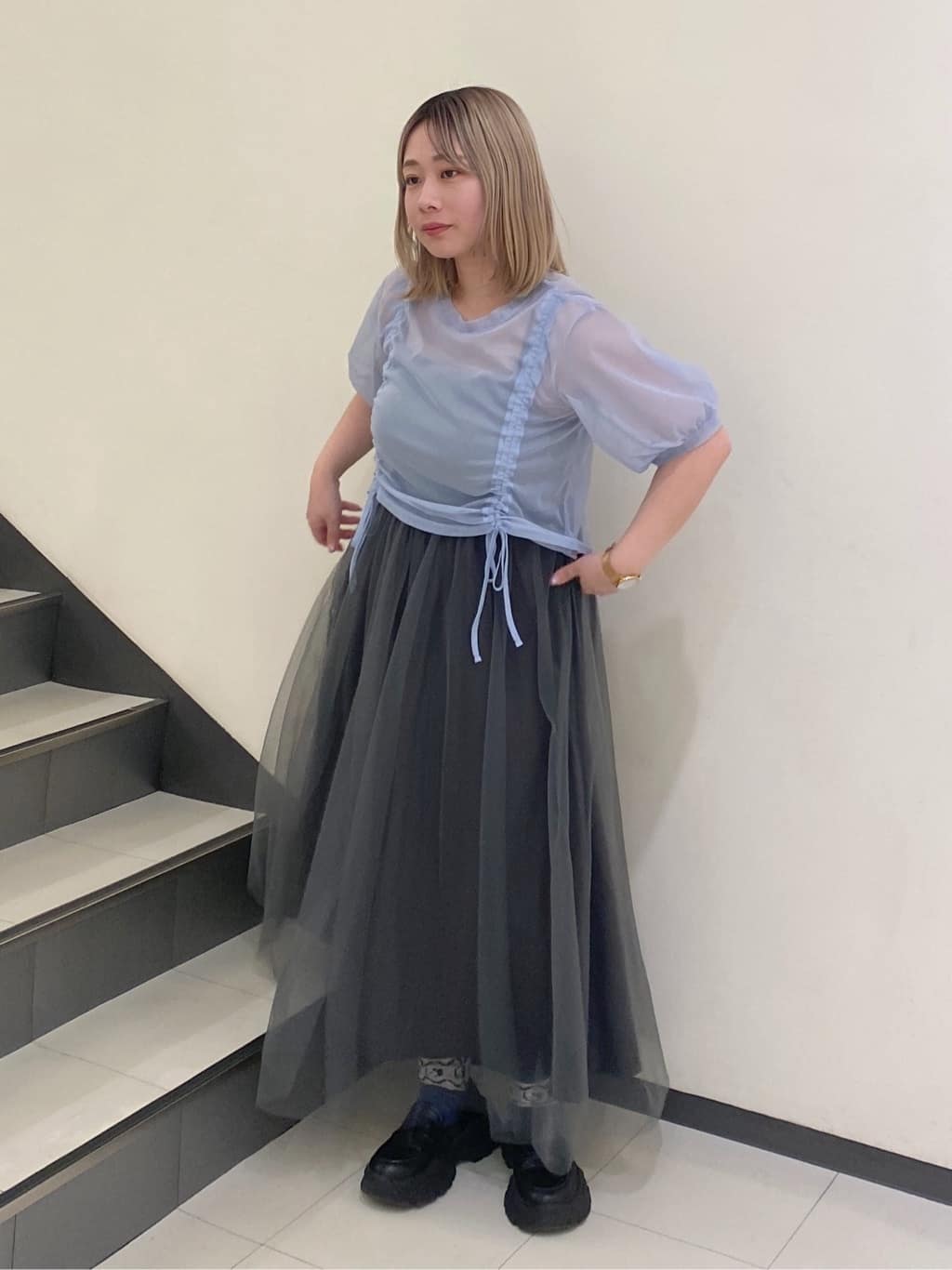 front draw sheer top (blue) *JP