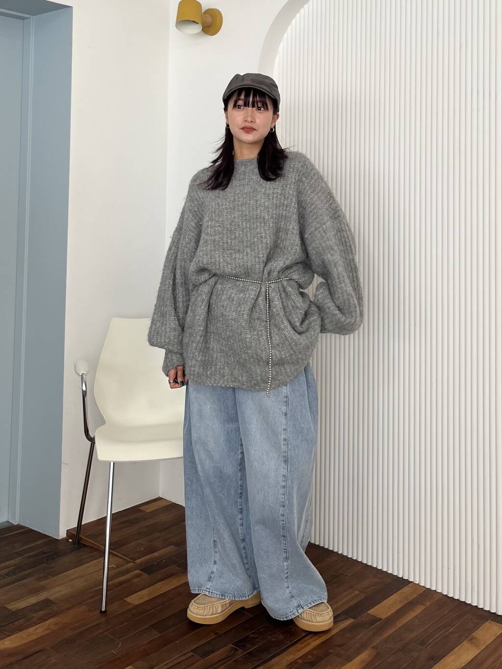 volume knit mini dress (gray) *JP