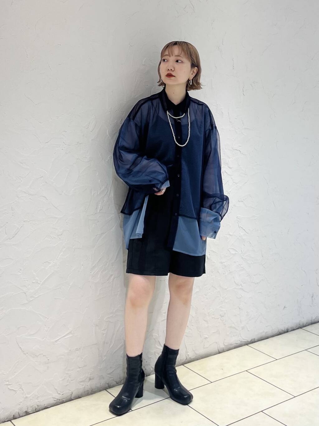 layered sheer shirt (navy x blue) *JP