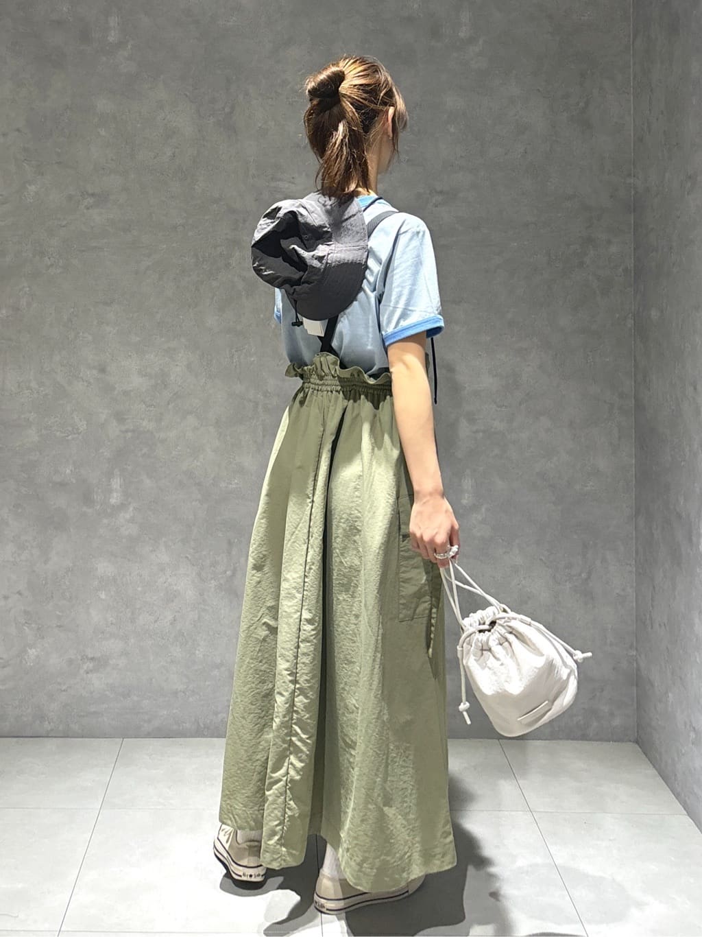 2way nylon gathered skirt (khaki) *JP