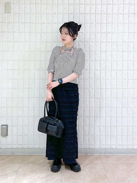 ruffle long tight skirt (black) *JP