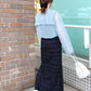 ruffle long tight skirt (black) *JP