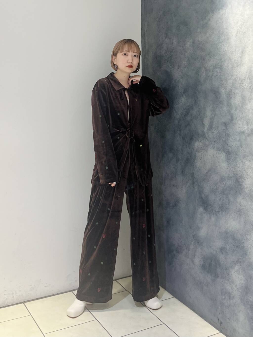 front ribbon velour gown (brown embroidery) *JP