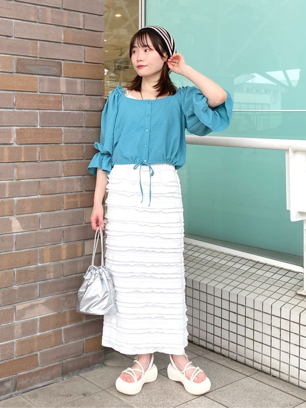 ruffle long tight skirt (white) *JP