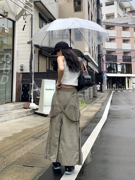 suspender maxi skirt (light khaki) *JP