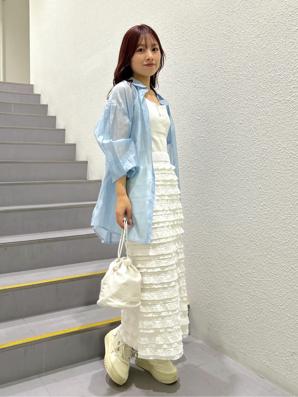 ruffle long tight skirt (white) *JP