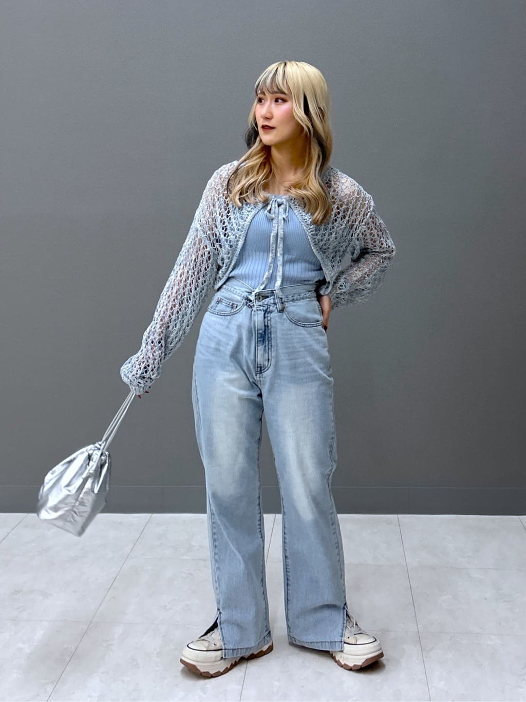 hem slit denim pants (sax blue) *JP