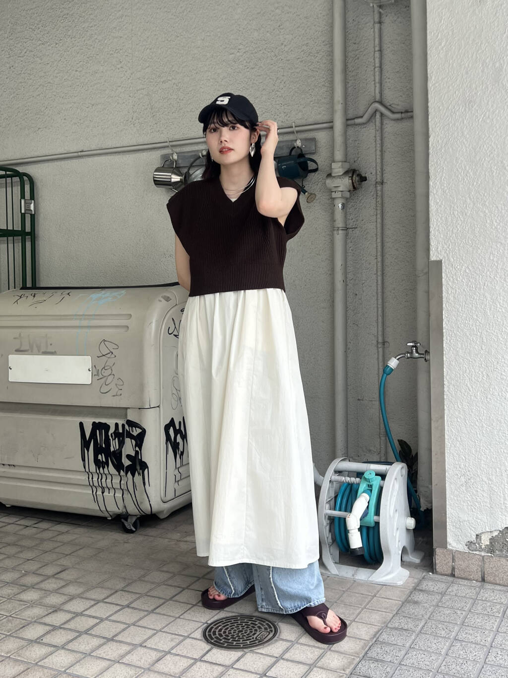 knit vest set dress (brown x ivory) *JP