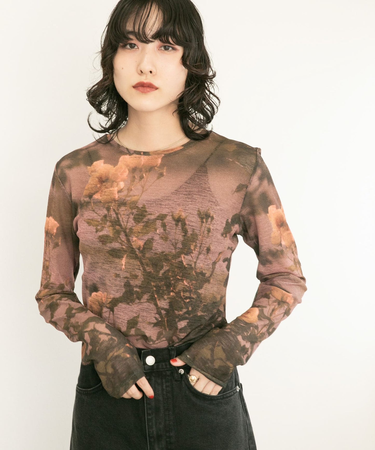 graphic sheer top (flower) *JP