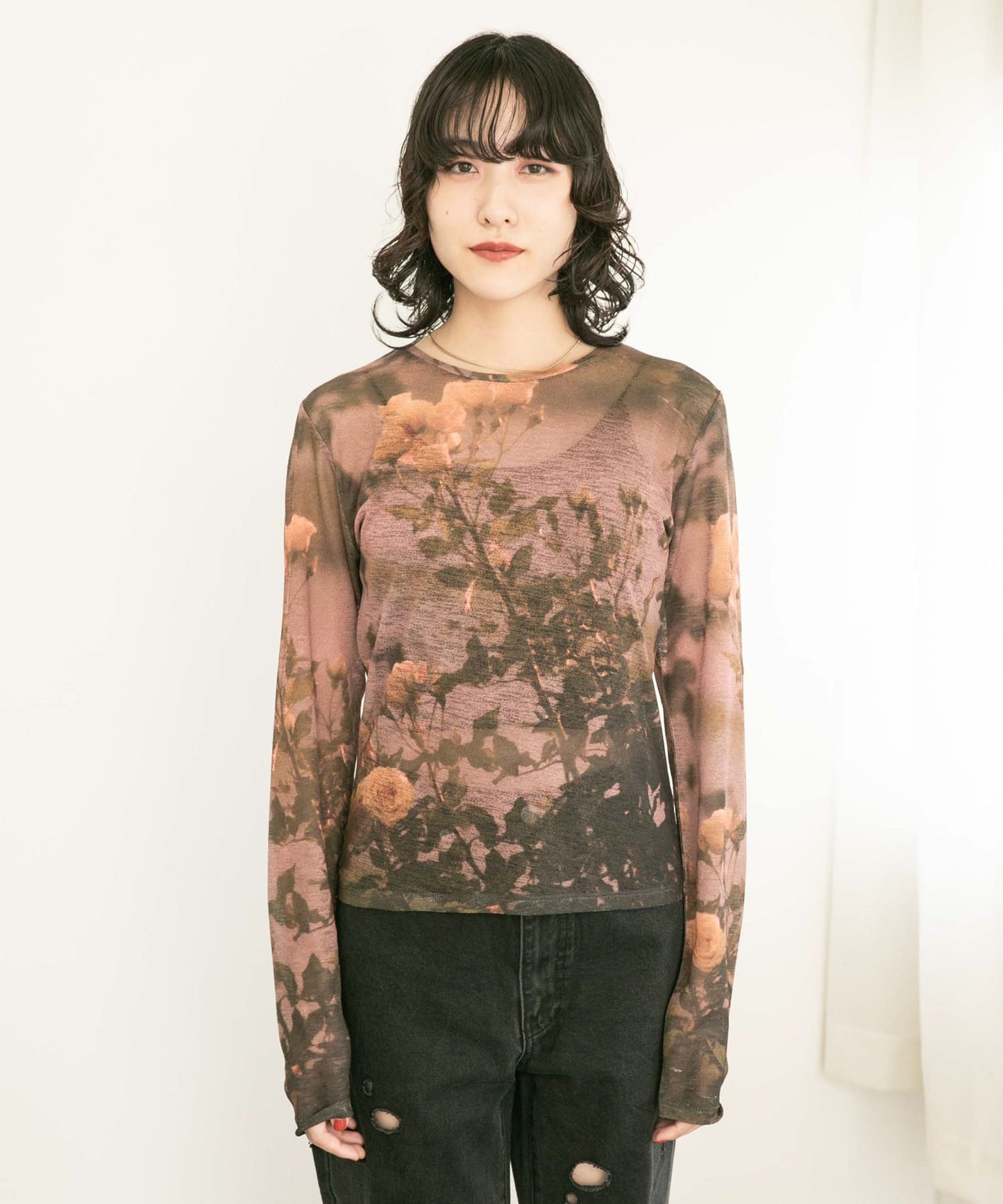 graphic sheer top (flower) *JP