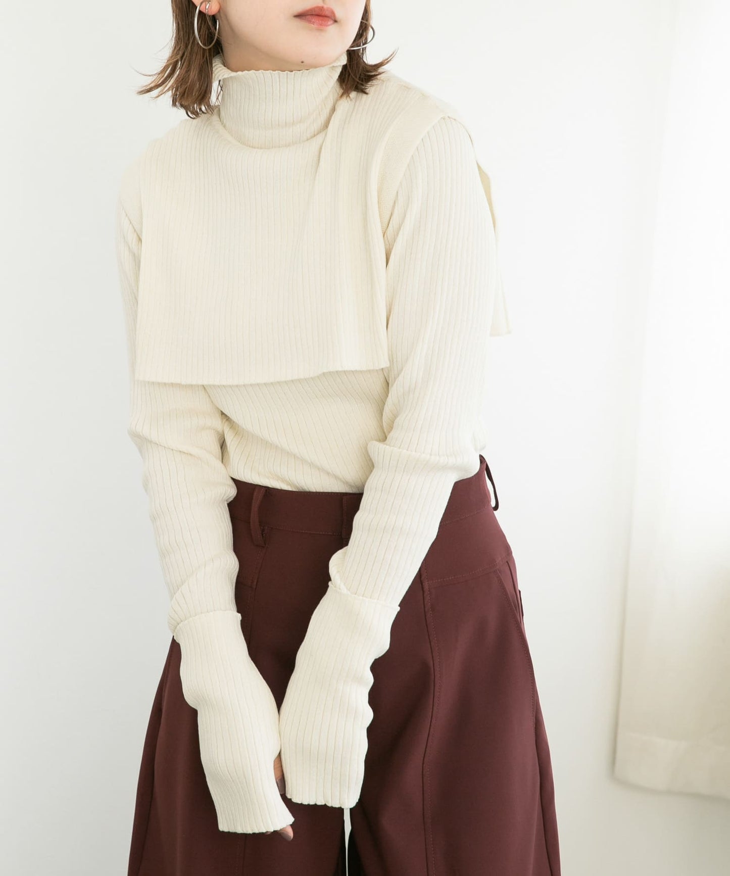 overshawl high neck knit (ivory) *JP