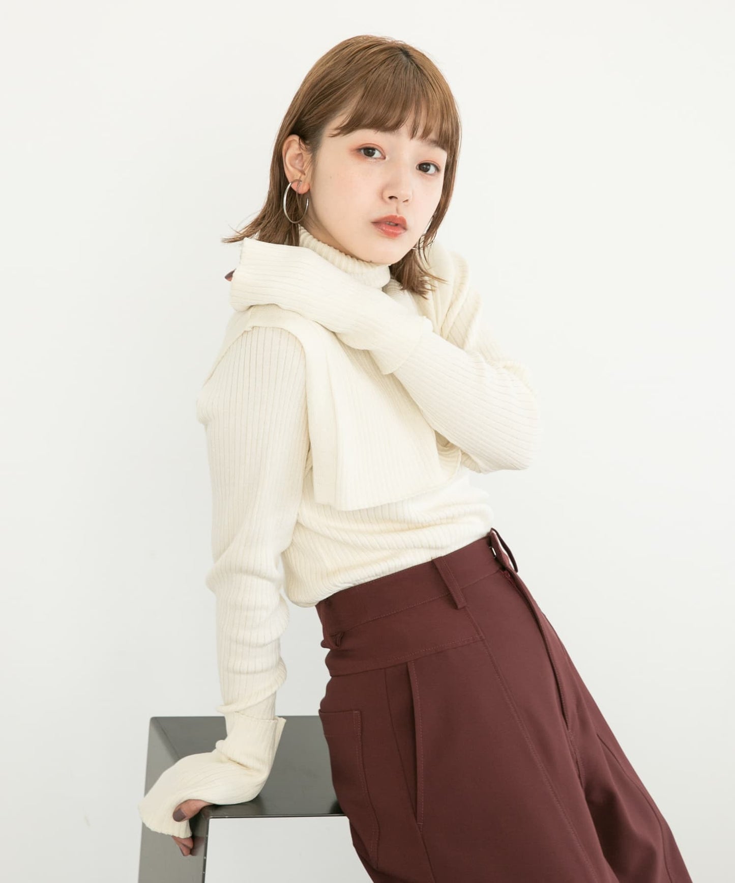 overshawl high neck knit (ivory) *JP