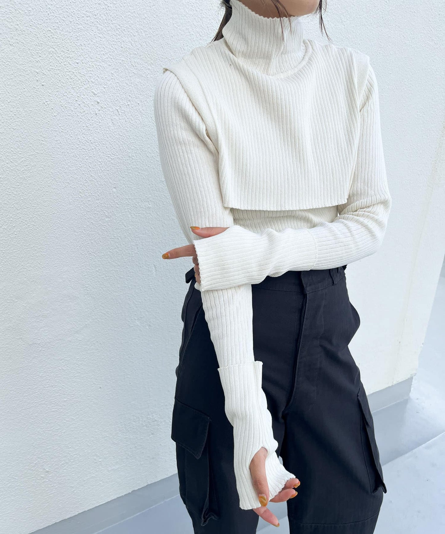 overshawl high neck knit (ivory) *JP