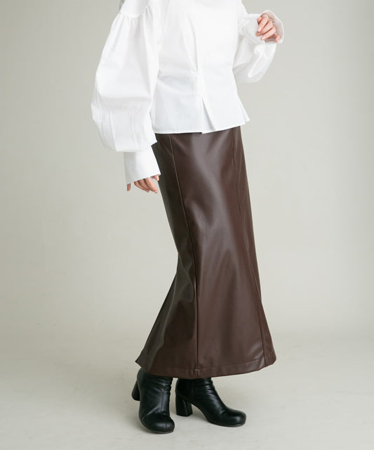 faux leather tight skirt (brown) *JP