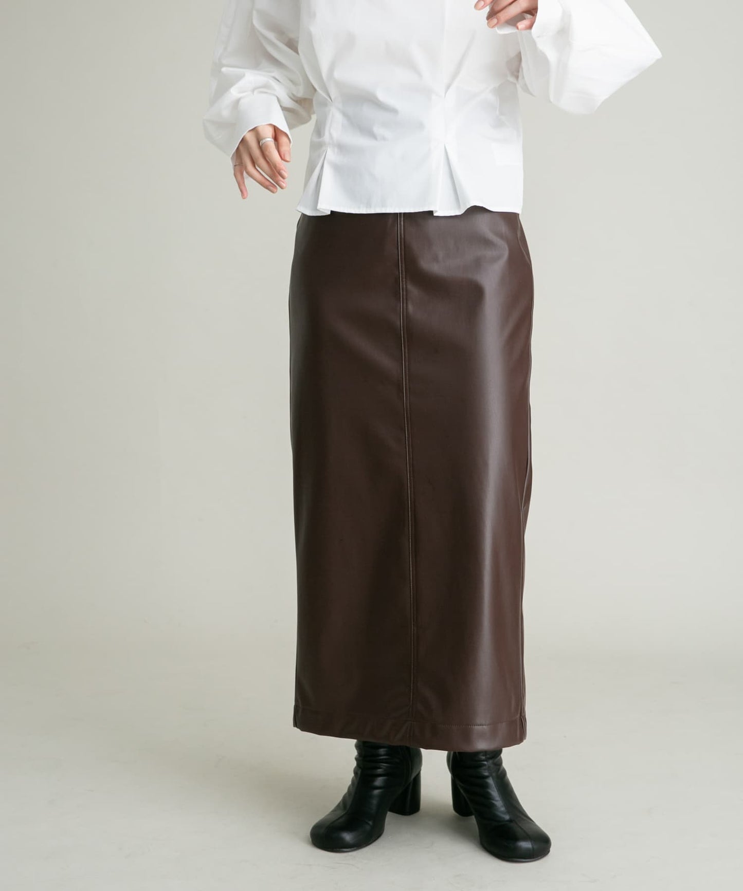 faux leather tight skirt (brown) *JP