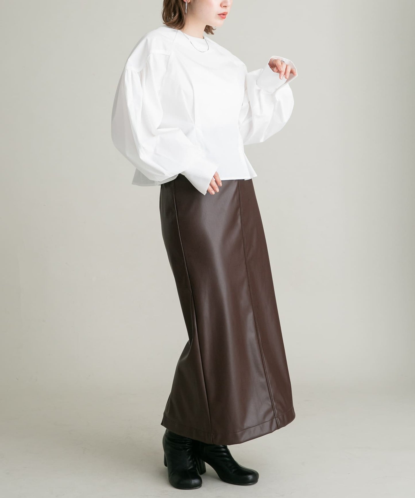 faux leather tight skirt (brown) *JP