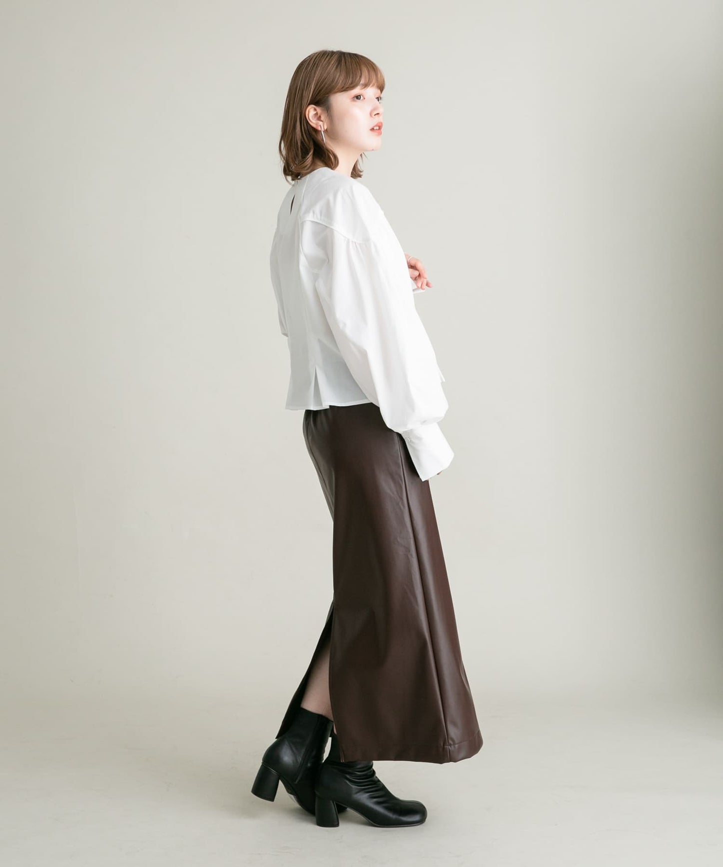 faux leather tight skirt (brown) *JP