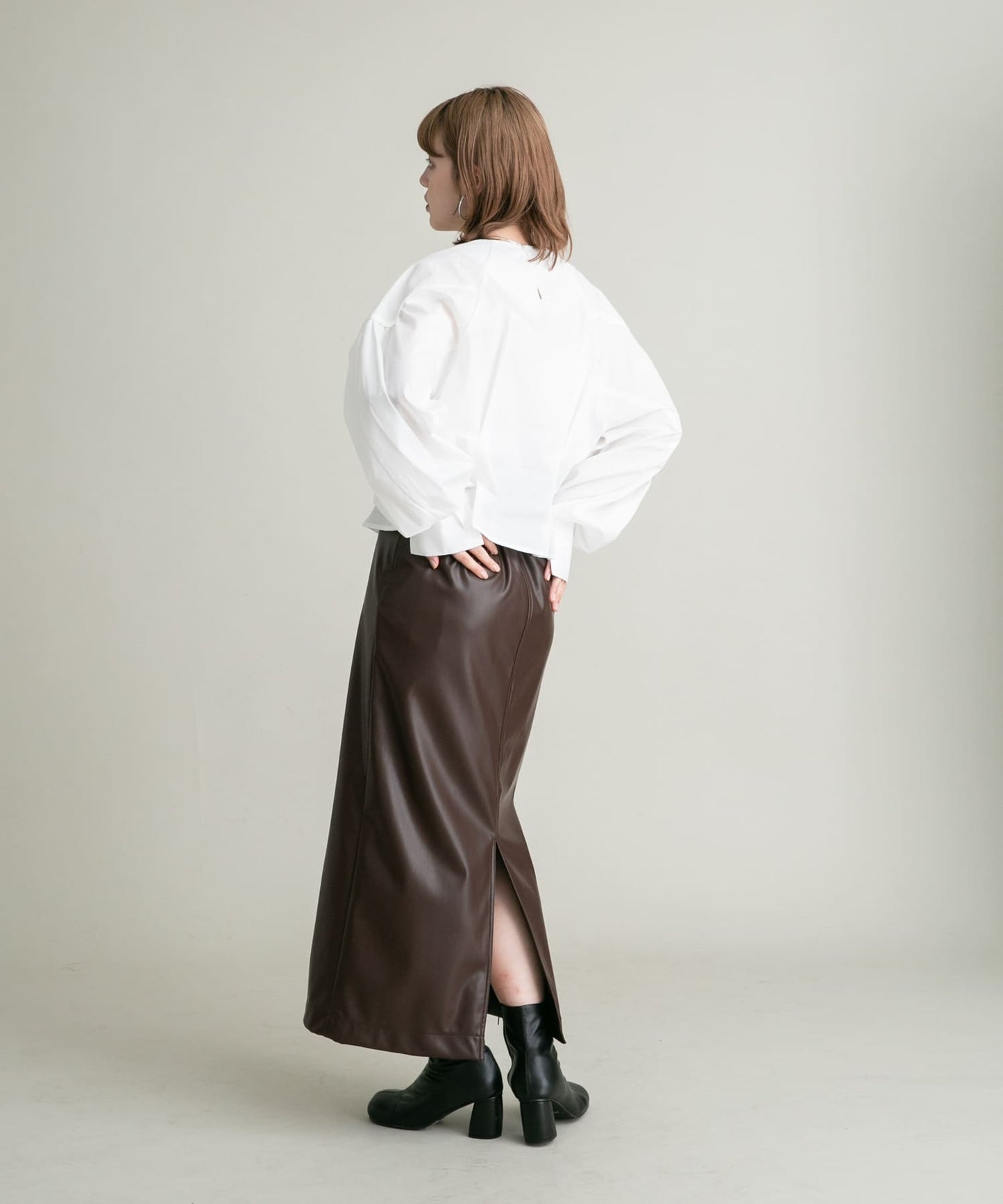 faux leather tight skirt (brown) *JP