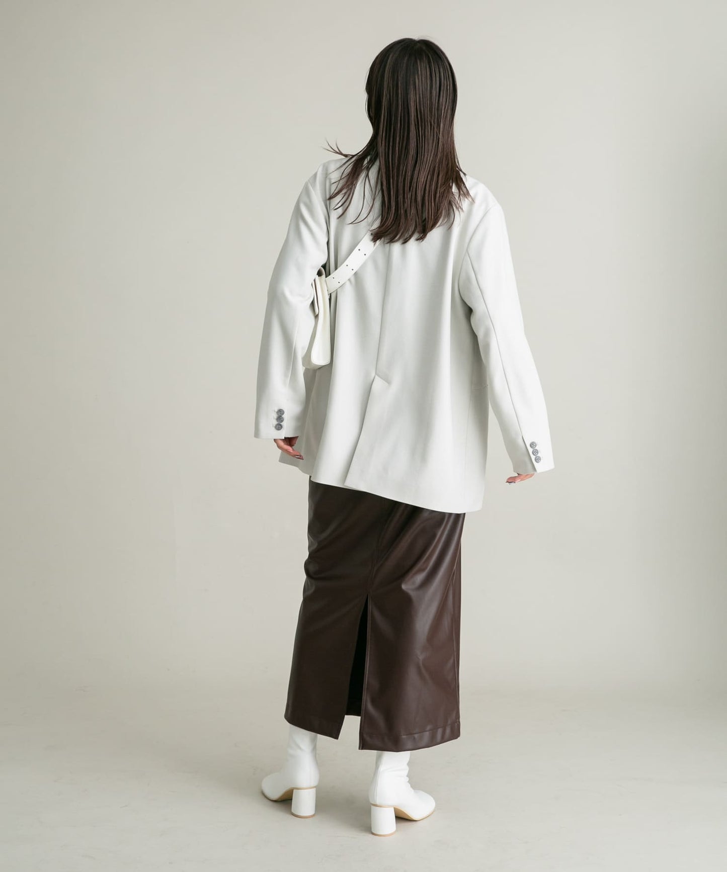 faux leather tight skirt (brown) *JP