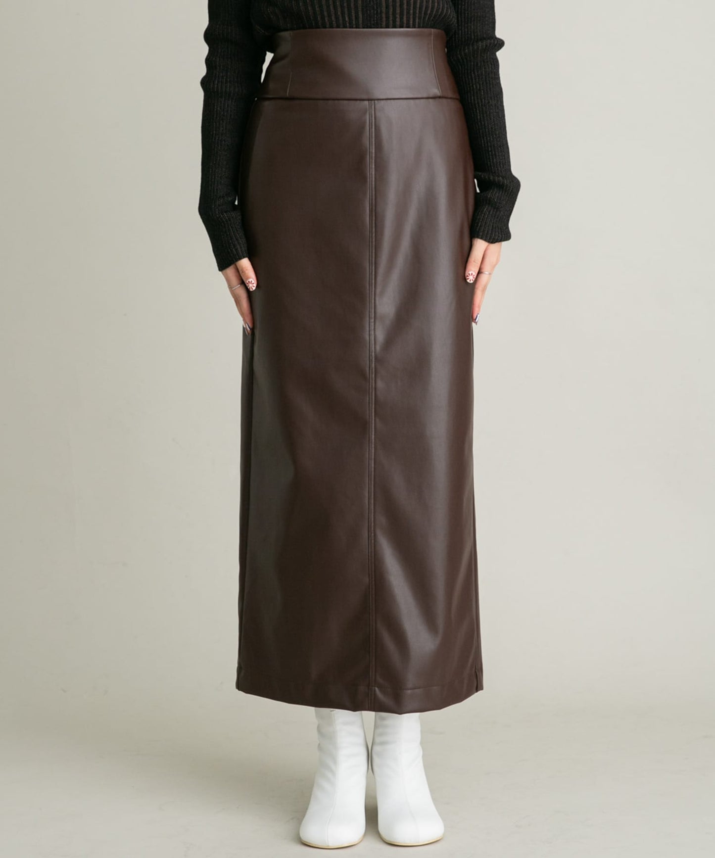 faux leather tight skirt (brown) *JP