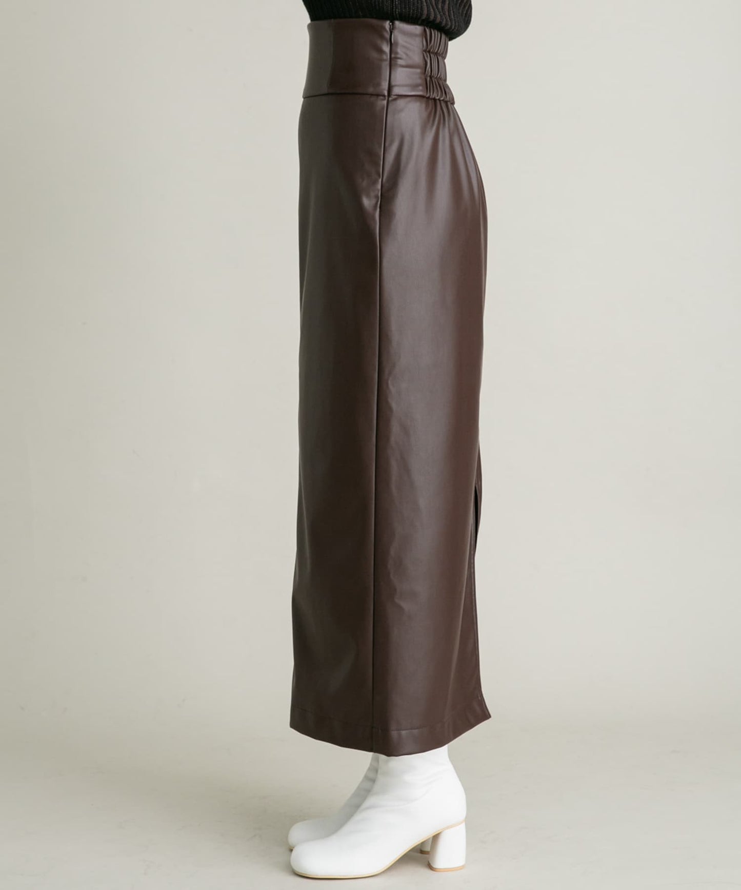 faux leather tight skirt (brown) *JP