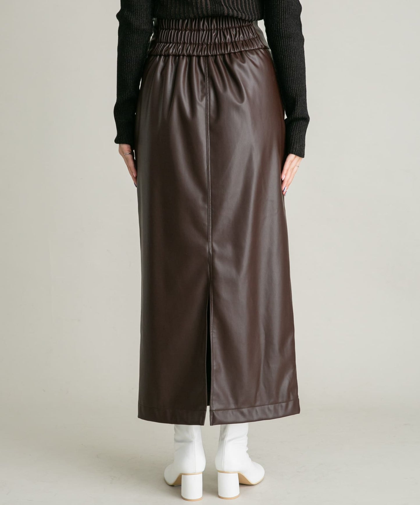 faux leather tight skirt (brown) *JP