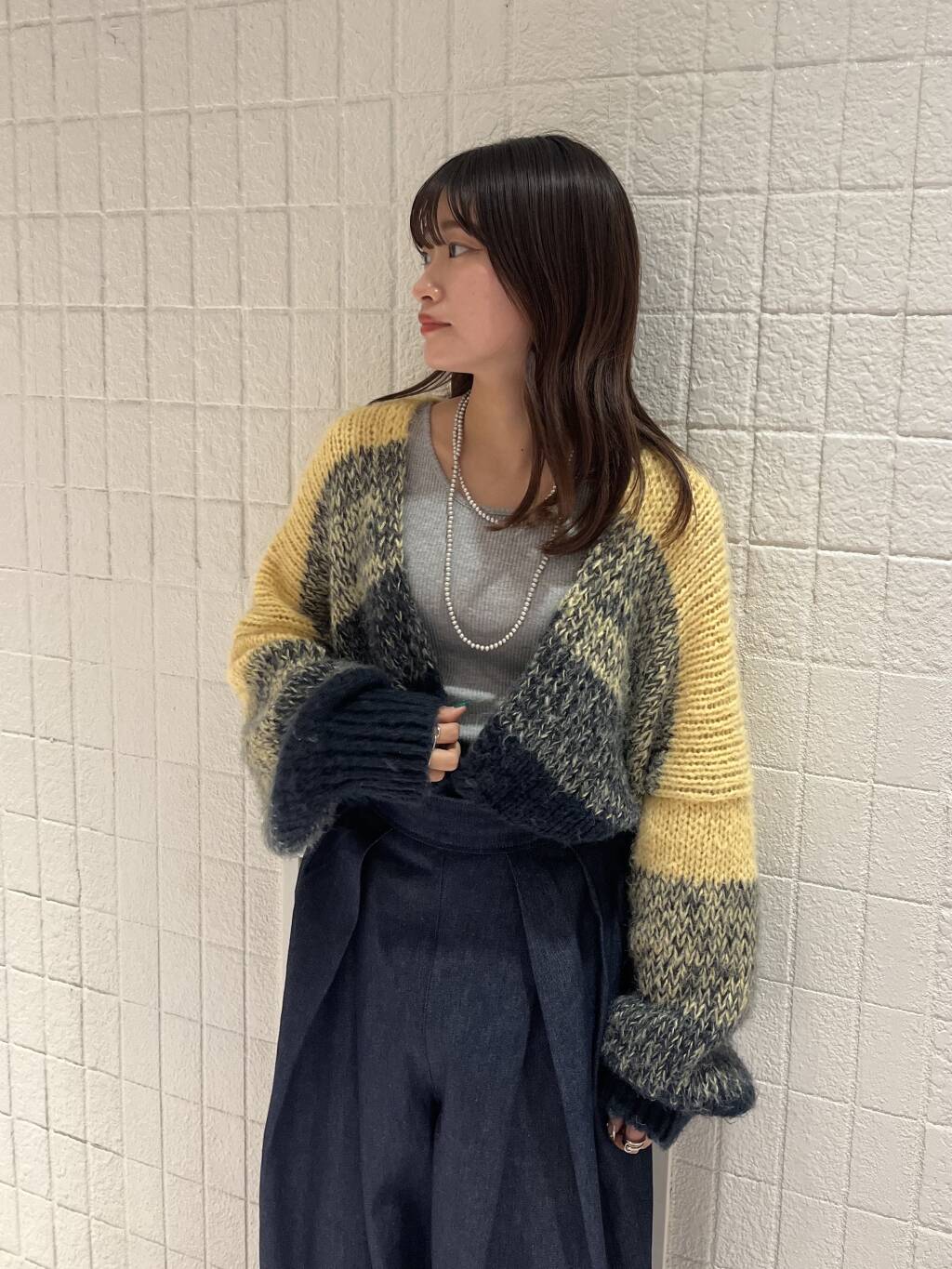 gradient short cardigan (navy mix) *JP