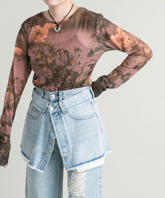 graphic sheer top (flower) *JP