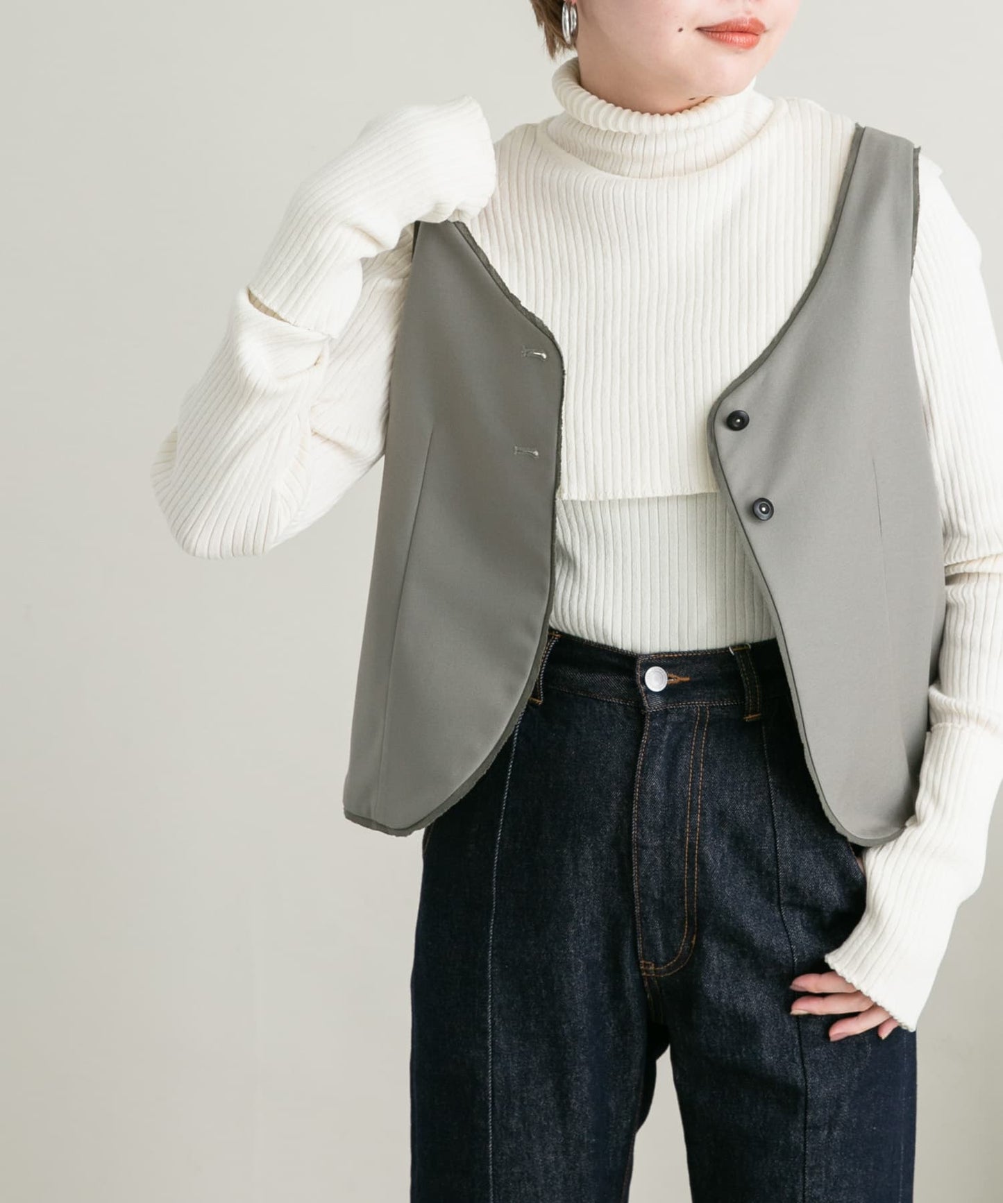 overshawl high neck knit (ivory) *JP