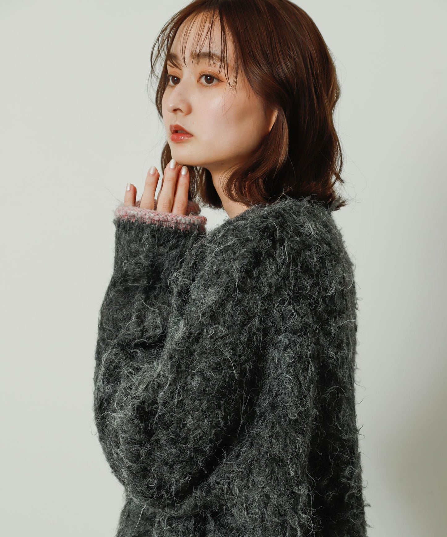 shaggy cardigan (charcoal) *JP