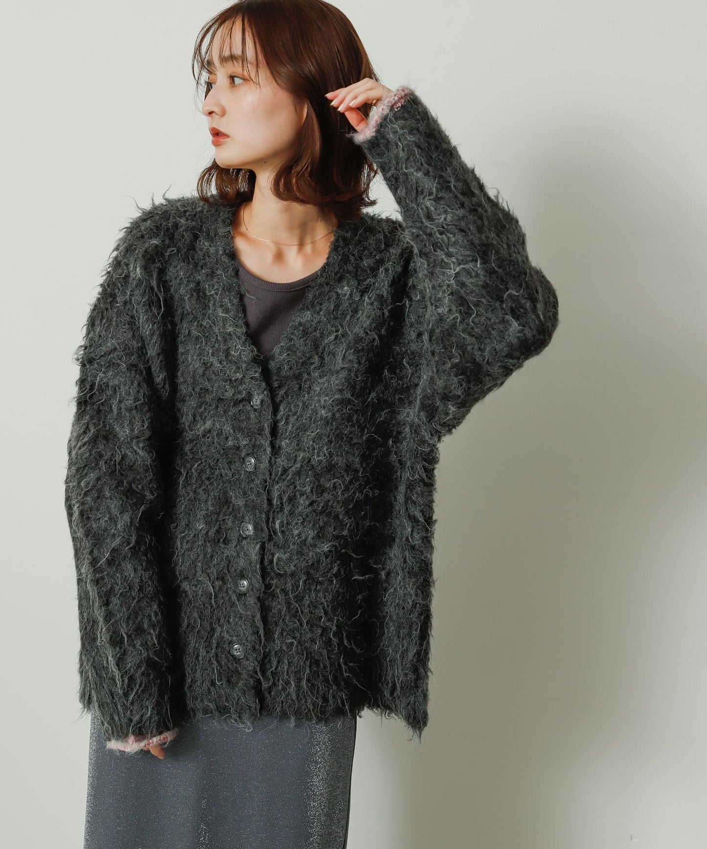 shaggy cardigan (charcoal) *JP