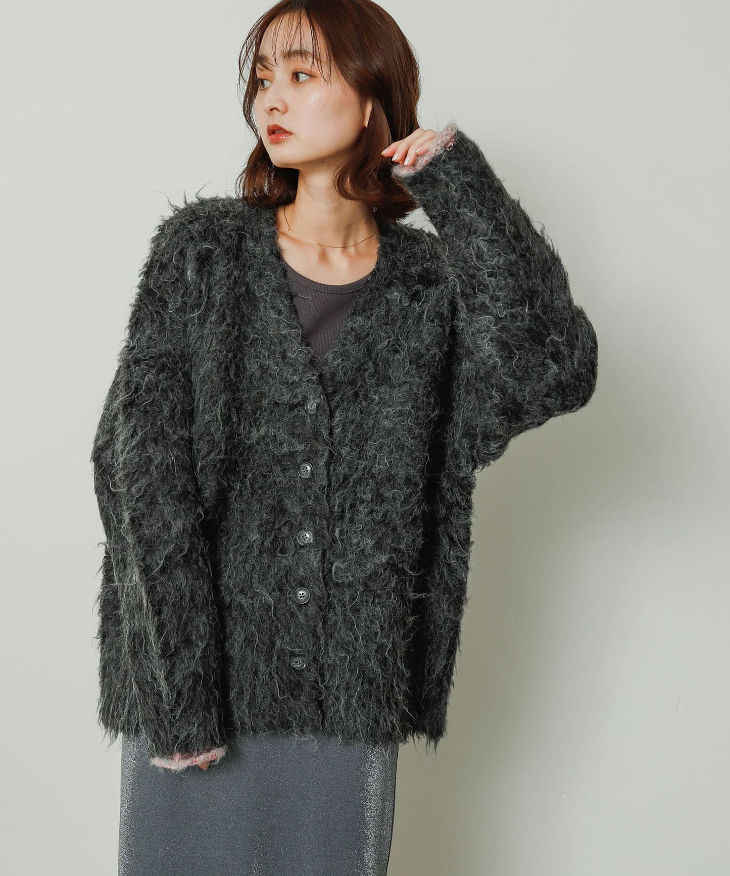 shaggy cardigan (charcoal) *JP