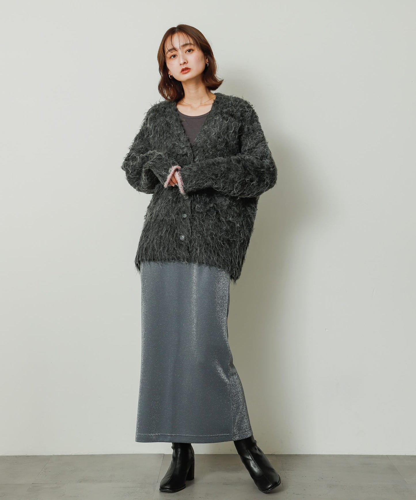 shaggy cardigan (charcoal) *JP