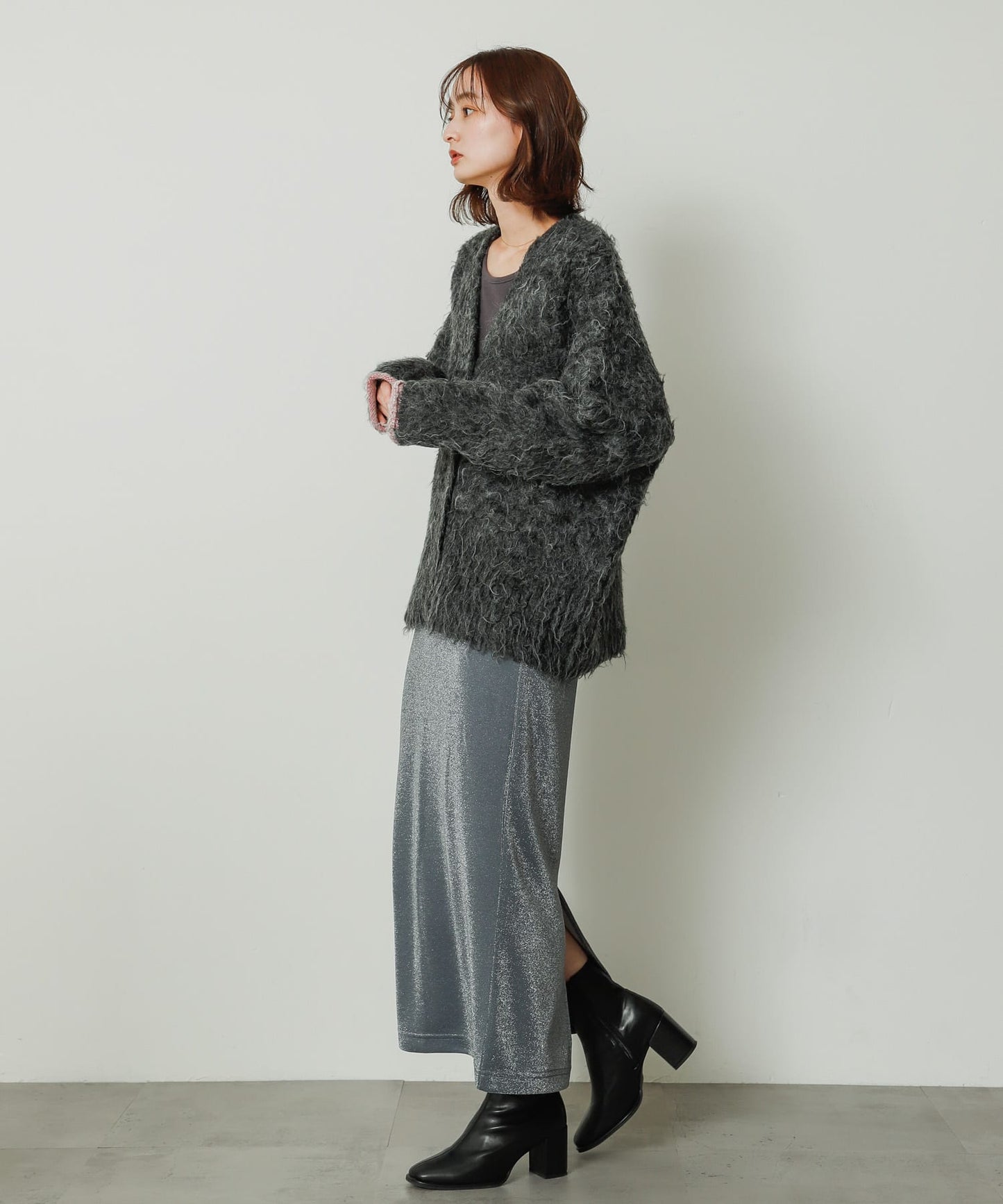 shaggy cardigan (charcoal) *JP