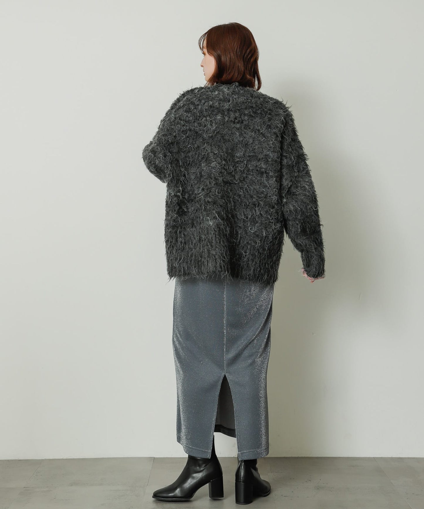 shaggy cardigan (charcoal) *JP