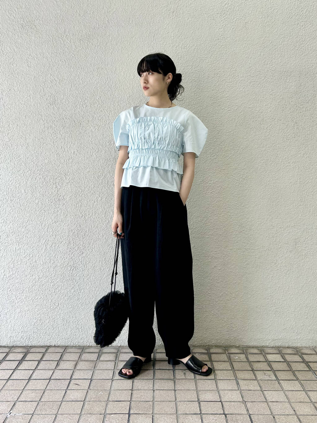 『高橋愛×KBF』shirred bustier blouse (light blue) *JP