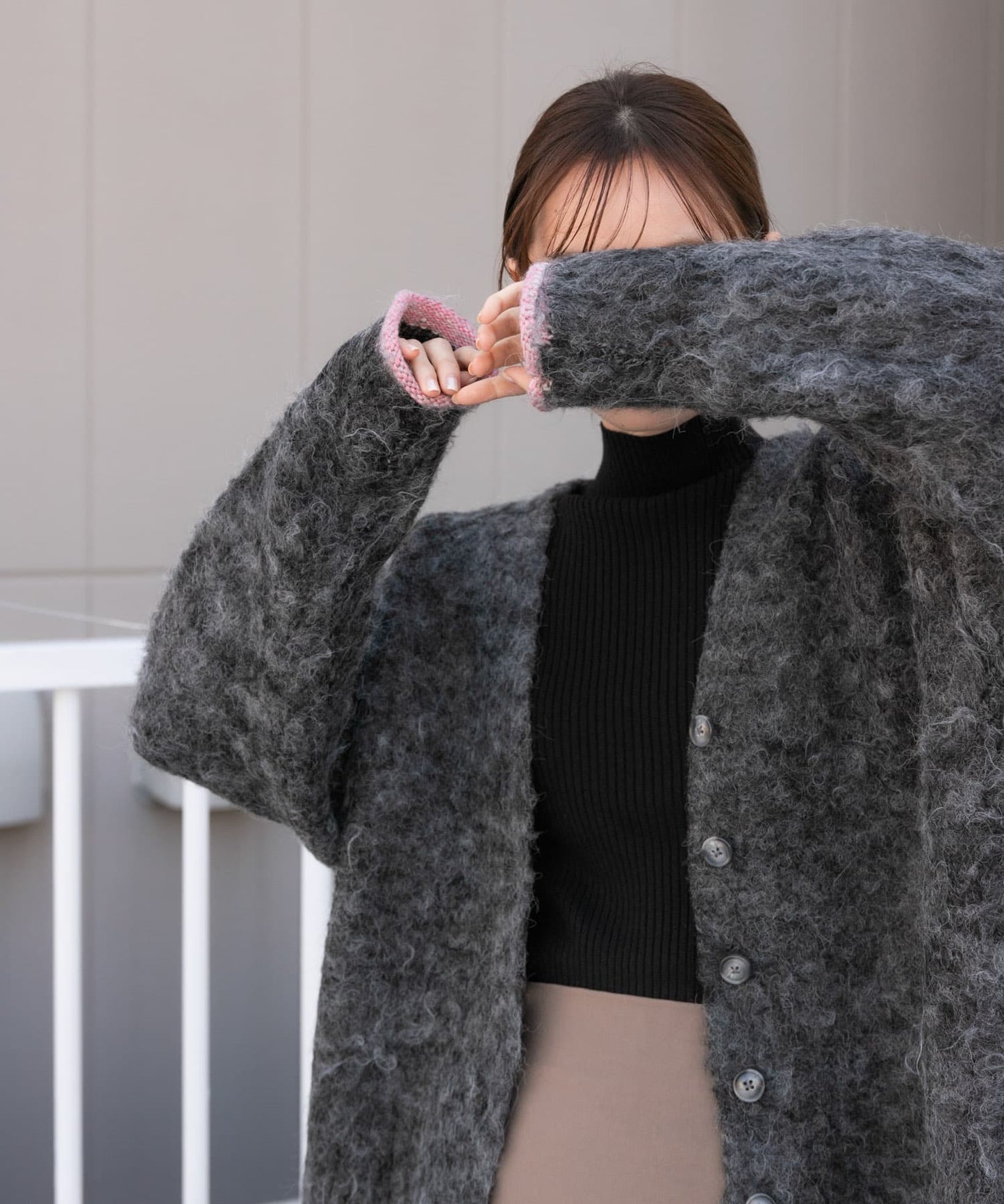 shaggy cardigan (charcoal) *JP