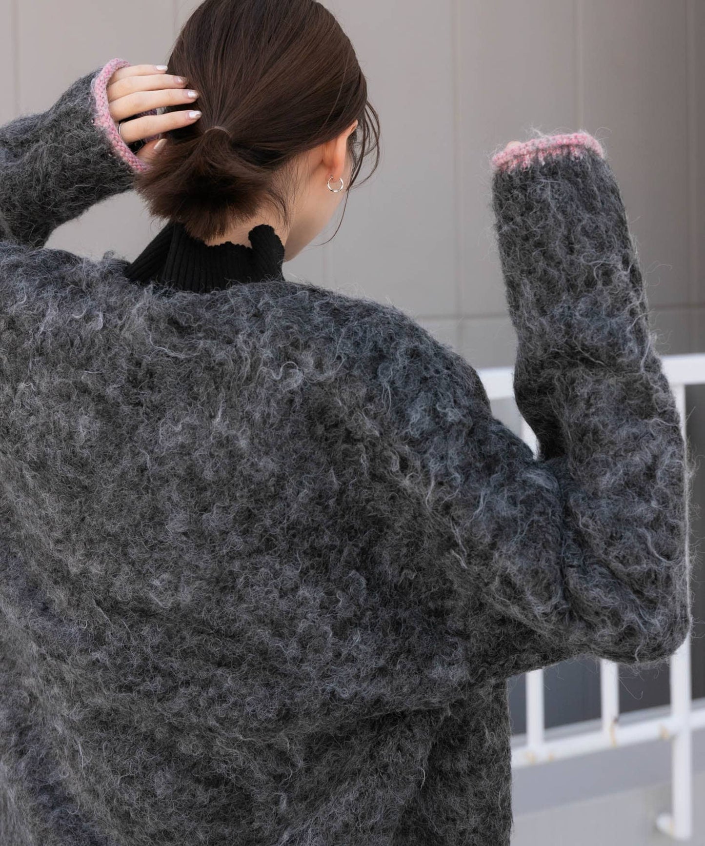 shaggy cardigan (charcoal) *JP