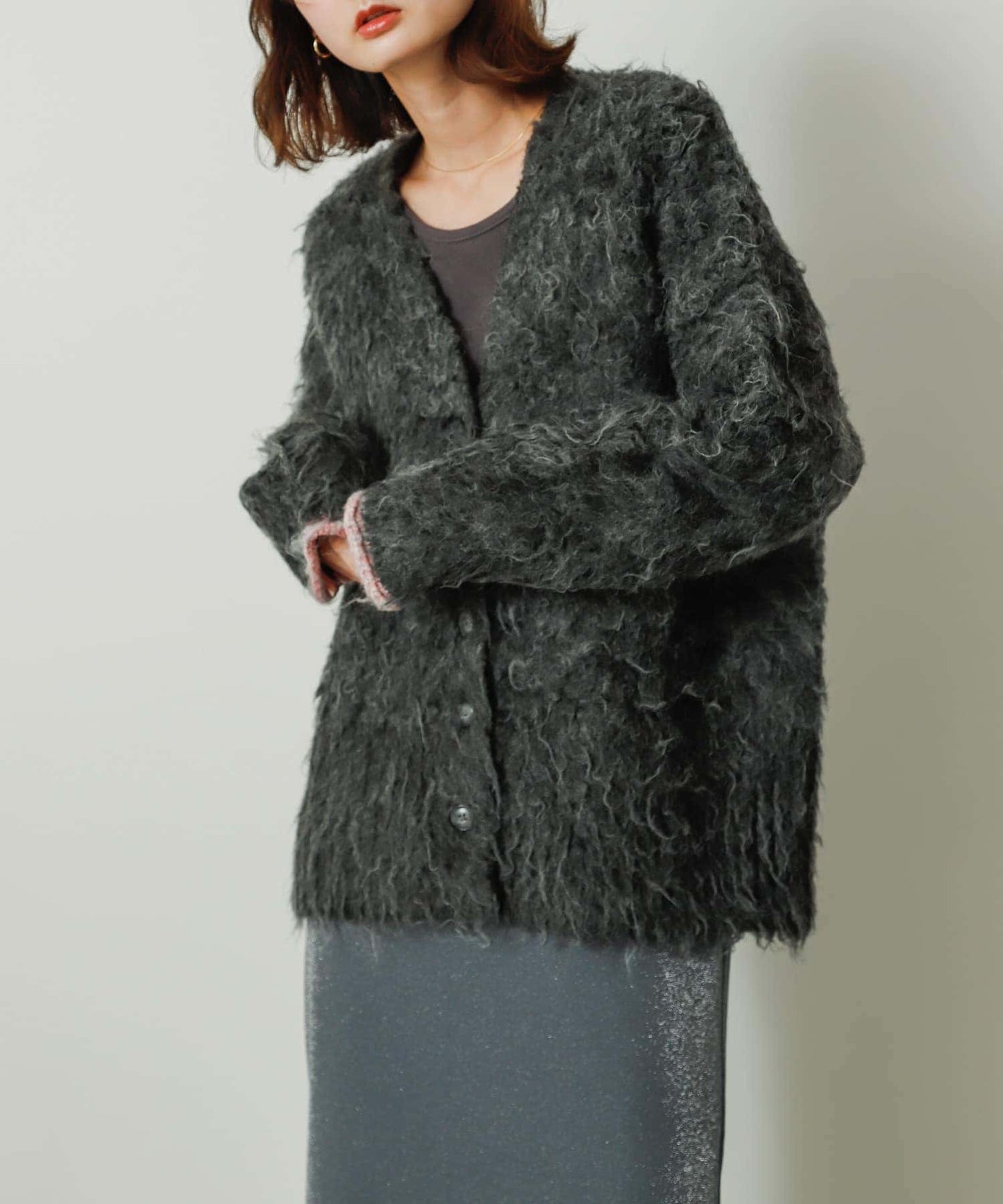 shaggy cardigan (charcoal) *JP