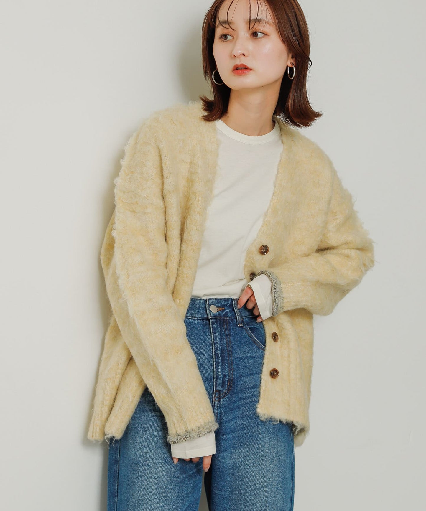 shaggy cardigan (yellow) *JP